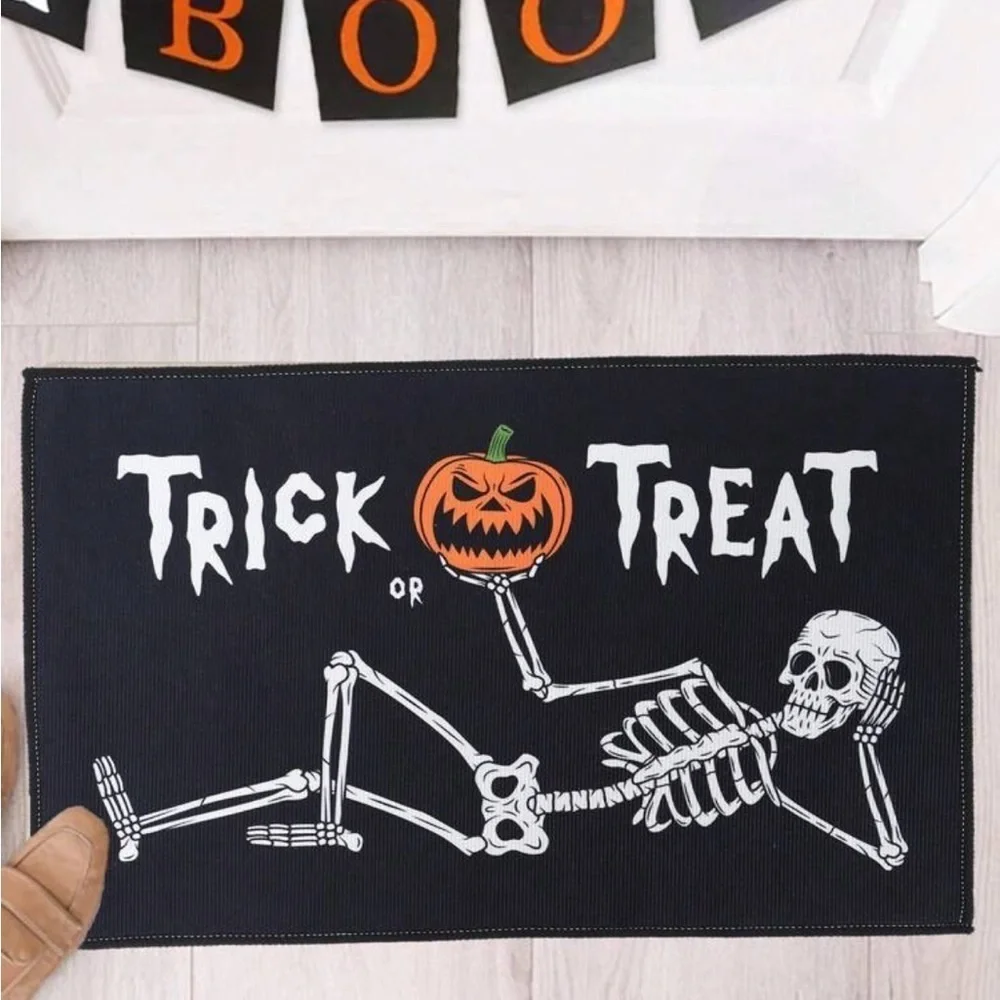 NEW Halloween Skeleton Trick or Treat Doormat - Black and White